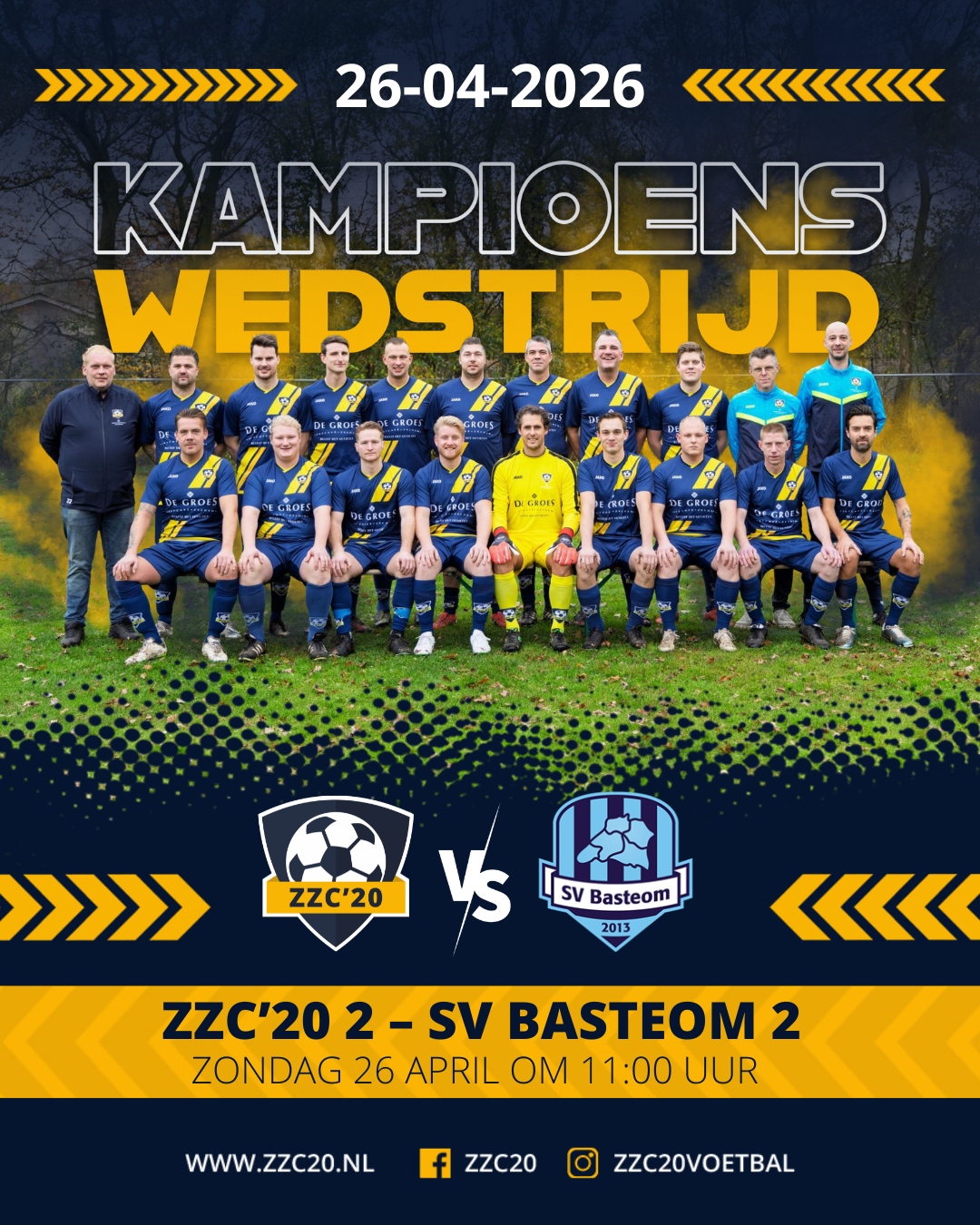 Aankomende zondag 26 april: kampioenswedstrijd voor ZZC’20 2